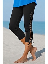 billiga Enkla Leggings-Dam Capribyxor Damasker Mode Ledigt vardag Vadlängd Hög midja Ensfärgat Topp med knytband Komfort normal elasticitet Ledigt Dagligen Semester Svart Vit Rubinrött Himmelsblå Sommar Vår Smal passform