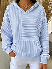 economico Felpe a Strisce e Geometriche-Per donna Felpa con cappuccio Stampato Tasca Frontale Grafico A righe Casual Manica Lunga Con Cappuccio Top Regolari Casuale Streetwear Abbigliamento Quotidiano Blu Primavera Autunno