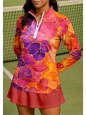 cheap Women's Shirt-Women's Abstract Sport Shirt Tennis Shirt Tennis Top Long Sleeve Zipper Floral Quarter Zip UPF50+ UV Resistant High Elasticity Moisture Wicking Breathable Volleyball Tennis Golf High Neck Zip Collar