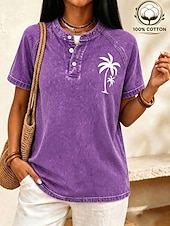  SoftFade™ Women's Vintage 100% Cotton Henley Shirt - Soft Washed Short Sleeve Basic Tops