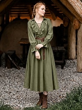  Medievale Rinascimento Vestito Lunghe Pirata Vichingo Costume Per donna Costumi da pirata Fantasia Halloween Carnevale Performance LARP Fiera Rinascimentale Adulti Vestito
