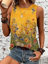 economico Serbatoio Grafico-Per donna Canotta Grafico Geometrico Vintage Elegante Casual Senza Maniche Girocollo Top Regolari Casuale Quotidiano Bianco Giallo Arancione Estate Primavera