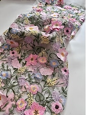 ieftine Lungimea podelei-Linia -A Rochii Lungime Podea Rochie de petrecere Rochie de Cocktail Rochie Mama Miresei Manșon Lung În V Elegant Epocă Luxos Oficial Invitat la nunta Petrecere Logodnă Dantelă Tulle cu Flori 3D