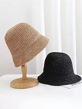 abordables Chapeaux pour femmes-Bob bohème en paille pour femme, chapeau de soleil d'été tissé, casquette de pêcheur légère de plage disponible en plusieurs couleurs, chapeau de voyage pour les vacances