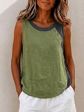 voordelige Gewone Tank-Dames Overhemd Blouse Lapwerk Knop Asymmetrisch Kleurenblok Vintage Mouwloos Strakke ronde hals Vierkante hals Normale tops Casual Rood Licht Bruin Groen Zomer Lente