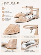 cheap Mother of Bride/Groom-Women's Simple and Elegant White Lace Flat Wedding Shoes for Mother of the Bride with Pearl Drop Charm Ankle Strap