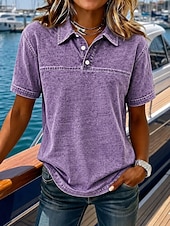  softfade™ maglietta henley da donna 100% cotone lavaggio acido polo vintage maglietta vintage a maniche corte colletto casual spiaggia blu viola verde