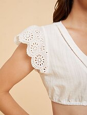 cheap Dirndl Blouses-Oktoberfest Shirt Dirndl Blouse 100% Cotton Deep V-Neckline Ruffled Cap Sleeves Maid Bavarian Alpine Heritage Wiesn Women's Carnival Party Beer Festival Traditional Style Cloth