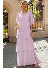 economico Lunghezza del pavimento-Linea ad A Lunghezza al pavimento Abito da invitata a nozze Abito Formale Abito a Strati Abito da cerimonia per signora Mezza Manica Girocollo Elegante Formale Ospite di nozze Chiffon con Volant