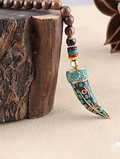 abordables Joyas para hombres-Collar con colgante de cuerno en forma de media luna de estilo bohemio para hombre, cadena larga de cuentas de madera, aleación étnica tribal. &amp;Collar llamativo de cuentas de madera, joyería vintage