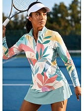 economico Camicia Donna-Per donna Geometrico Floreale Top Maglietta sportiva Maglia da tennis Manica Lunga Cerniera Floreale UPF50+ Resistente ai Raggi UV Alta elasticità Traspirante Pallavolo Tennis Golf Colletto Collo Alto