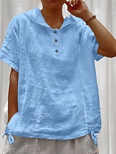  Women's Shirt Blouse Buttons Solid Color Vintage Fashion Casual Short Sleeve Hooded Regular Tops Casual White Navy Blue Sky Blue Purple Apricot Summer Spring