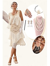 billiga 1920-talets klänningar-Glada 20-talet 1920-talet Middag Klänningar Flapper-klänning Kläder Ärmlös Den store Gatsby Bröllopsgäst Paljetter Tofs Rundhals Maskeradkläder Dam Jul Karnival Maskerad Kvällsfest Halloween lönnkrog