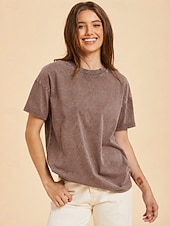  Per donna 100% cotone Maglietta Camicia di cotone Top lavati effetto vintage Semplice Vintage Moda Elegante Manica Corta Girocollo Top lunghi Quotidiano Uscire Weekend Blu Nero Verde chiaro Rosso