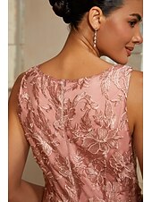 cheap Polished Edit-Women's A-Line 2-Piece Dress Sets Cocktail Dress Wedding Guest Dress Tea Length Crew Neck Sleeveless 3/4 Length Sleeve Illusion Sleeve Elegant Mother Of The Bride with Satin Lace Floral Combo Splicing