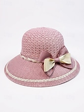 baratos Chapéus Femininos-Chapéu de sol feminino de aba larga em tecido trançado com laço, elegante chapéu de palha multicolorido para o verão, chapéu leve para praia, férias, proteção solar, viagens e atividades ao ar livre.