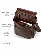 economico Borselli da uomo-Borsa a tracolla vintage da uomo in pelle, borsa a spalla multi-scomparto con tracolla regolabile per lavoro, viaggi e uso quotidiano.