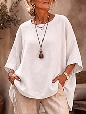  Women's Shirt Blouse Asymmetric Solid Color Plain Elegant Casual Half Sleeve Crew Neck Regular Tops Casual Black White Pink Red Navy Blue Summer Spring