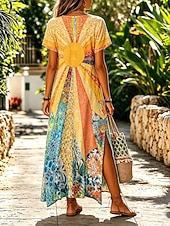  Femmes Robe Midi Robe T-Shirt Robe trapèze Occasionnel Coupe régulière Fleuri Graphique Manche Courte Col en V Bleu Rose Claire Violet Orange Été Printemps