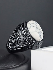 economico Gioielli da uomo-Anello da uomo vintage con pietra occhio di tigre, fascia in lega nera incisa, anello di tendenza in stile etnico bohémien, gioiello maschile per i viaggi estivi, casual &amp;abbigliamento da festival