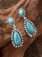 cheap Women's Earring-Women's Boho Teardrop Turquoise Earrings, Vintage Alloy Drop Earrings, Western Southwestern Statement Jewelry, Summer Fashion Gift for Her