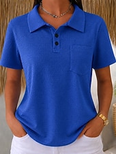  Damen Waffel Tunika Knöpfe Einfach Vintage Stylisch Klassisch Kurzarm Rundhals Lange Tops Täglich Blau Rosa Orange Hellblau Sommer Frühling
