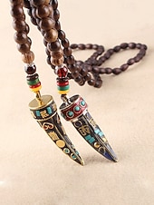 abordables Joyas para hombres-Collar con colgante de cuerno en forma de media luna de estilo bohemio para hombre, cadena larga de cuentas de madera, aleación étnica tribal. &amp;Collar llamativo de cuentas de madera, joyería vintage