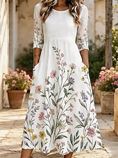  Pentru femei Rochii Midi Rochie de schimb Vacanță Casual Boho Zilnic Rochie de vară Rochie de primăvară Fit regulat Floral Grafic Manșon Jumate Stil Nautic Albastru piscină Alb Roz Îmbujorat Trifoi