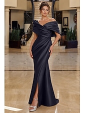 abordables Robes de soirée fourreau-Sirène Trompette Longueur au sol Robes de Bal Robe de Soirée Tenue de soirée Élégant Style Célébrité Tapis rouge Sans manches Épaules Dénudées Soirée Fête de jardin Satin avec Froncé Fente
