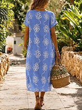 Pentru femei Rochii Midi Rochie florala Rochie de vară De Bază Clasic Zilnic Vacanță Fit regulat Floral Manșon scurt În V Albastru piscină Alb Vară Primăvară