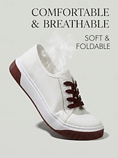 abordables Ténis de mulher-Women's White Lace-up Canvas Sneakers – Lightweight Casual Walking Shoes with Non-Slip Flexible Sole for School, Travel and Everyday Wear