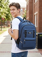 baratos Mochilas de Faculdade-Mochila escolar masculina impermeável, bolsa para laptop de grande capacidade com vários compartimentos, mochila resistente de poliéster com faixa refletora, mochila de viagem multicolorida para