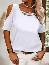 economico T-shirt semplice-Per donna Maglietta Semplice Elegante Manica Corta Girocollo Top Regolari Casuale Quotidiano Uscire Blu Bianco Cachi Nero Rosa Estate Primavera