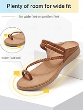 economico Sandali Comodi-Infradito da donna marrone scuro con cinturino intrecciato, comode e imbottite, con suola leggera e flessibile, ideali per vacanze al mare, viaggi in resort, passeggiate quotidiane e abbigliamento