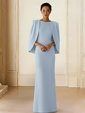 cheap Sheath Evening Dresses-Sheath Column Floor Length Prom Dresses Evening Gown Ball Gown Formal Dress Elegant Silky Long Sleeve Boat Neck Wedding Formal Pocket Stretch Crepe with Shawl