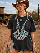 Χαμηλού Κόστους Boho t-shirt-γυναικείο μπλουζάκι από 100% πλυμένο βαμβάκι vintage τοπ με εκτύπωση γραφικό γράμμα vintage μόδα κομψό κοντομάνικο στρογγυλή λαιμόκοψη κανονικές τοπ casual καθημερινό μαύρο ανοιχτό μωβ πράσινο καφέ