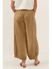 cheap Wide Leg &amp; High Waisted-Women's Wide Leg Cropped Pants Fashion Casual Ankle-Length Medium Waist Solid Color Pocket Comfort Casual Vacation Dark Brown Khaki Black Summer Spring Loose Fit