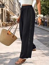 economico Pantaloni a gamba dritta-Per donna Gamba larga Elegante Vacanza Moda Lunghezza intera Vita media Semplice Confortevole Inelastico Casuale Quotidiano Blu Grigio verde Thè Cachi Estate Primavera Vestibilità comoda