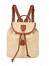 economico Zaini alla moda-Borsa a zaino in paglia da donna borsa di rattan intrecciato boho per vacanze al mare viaggi estivi e abbigliamento quotidiano in vacanza