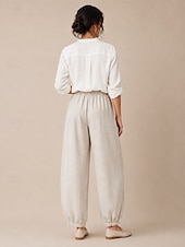 ieftine Colecția Premium de In-pantaloni de vară din in pentru femei, talie medie, lungime completă, buzunar, talie elastică, culoare vară, alb, negru, bleumarin închis, kaki, toamnă