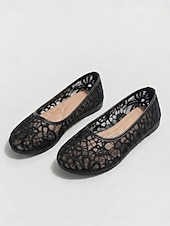 cheap Women's Flats-Women's Almond Crochet Lace Flats – Breathable Floral Mesh Walking Shoes with Lightweight Comfort for Vacation Travel, Cruise Trips,  Garden Parties and Everyday Wear