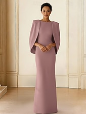 cheap Sheath Evening Dresses-Sheath Column Floor Length Prom Dresses Evening Gown Ball Gown Formal Dress Elegant Silky Long Sleeve Boat Neck Wedding Formal Pocket Stretch Crepe with Shawl