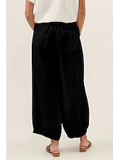 cheap Wide Leg &amp; High Waisted-Women's Wide Leg Cropped Pants Fashion Casual Ankle-Length Medium Waist Solid Color Pocket Comfort Casual Vacation Dark Brown Khaki Black Summer Spring Loose Fit