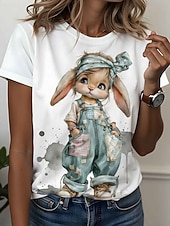 tanie Koszulka ze zwierzętami-Damskie Podkoszulek Nadruk Graficzny Zwierzę Kot Zabytkowe Elegancki Klasyczny Krótki rękaw Półgolf Okrągły dekolt Zwykłe topy Codzienny Weekend Biały Khaki Biały 2 Lato Wiosna Jesień Zima