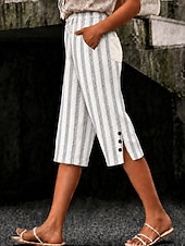 cheap Hot Shorts-Women's Cotton Linen Shorts Capri Pants Leggings Cropped Pants Vacation Vintage coastal grandma style Knee Length Mid Waist Floral Graphic Abstract Print Striped Comfort Inelastic Daily Outdoor