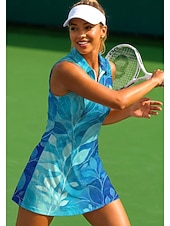 baratos Vestido Feminino-Mulheres Floral Vestido de tênis Vestido esportivo Vestido Polo de Tênis Sem Manga Esportivo Quarter Zip Elástico Redutor de Suor Respirável Voleibal Tênis Golfe Aberto para a Lateral Gola Alta