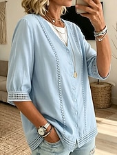  Per donna Blusa Tinta unica Vintage Elegante Essenziale Manica 3/4 Scollo a V Top Regolari Casuale Quotidiano Blu Estate Primavera