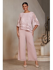 preiswerte Polished Edit-Damen Blusen Rundhalsausschnitt Halbarm Flattrige Ärmel Elegant Alltagstauglich Hochzeitsgast mit Burnout Blumig Stufenrüschensaum Rosa