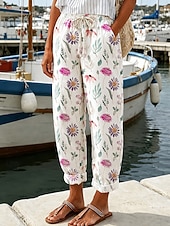  Per donna Chinos Vacanza Vintage Casual Lunghezza intera Vita media Floreale Grafico Tasca Stampa Comodità Morbido All'aperto Inelastico Casuale Quotidiano All'aperto Blu Bianco Giallo Rosa Estate