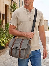 cheap Men's Bags-Men's Vintage Canvas Messenger Bag, Multi-Color Large Capacity Crossbody Shoulder Bag with Multiple Pockets for Work, Travel, Daily Commute